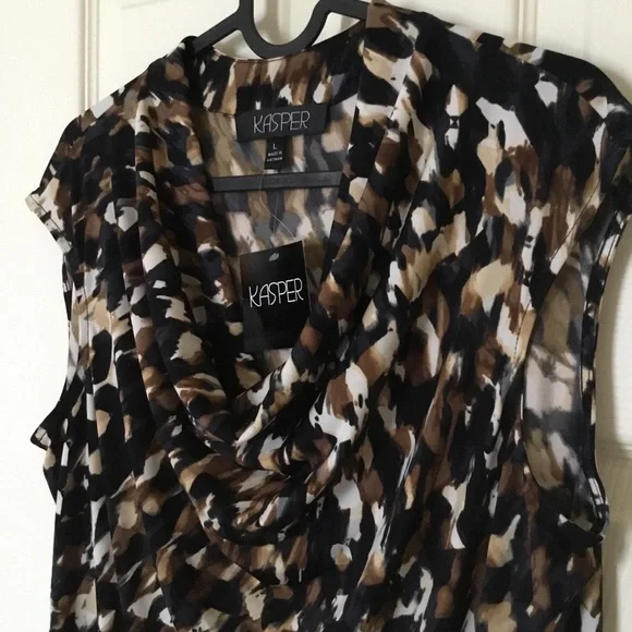 Kasper Women's Brown Black Printed Sleeveless Cowl Neck Top - Picture 2 of 7